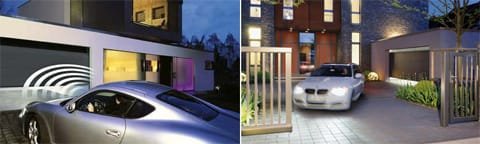 αυτοκινητο με ασημί χρώμα που χρησιμοποιεί κοντρόλ γκαραζόπορτασ για να ανοίξει ο μηχανισμοσ ή μοτερ γκαραζοπορτας