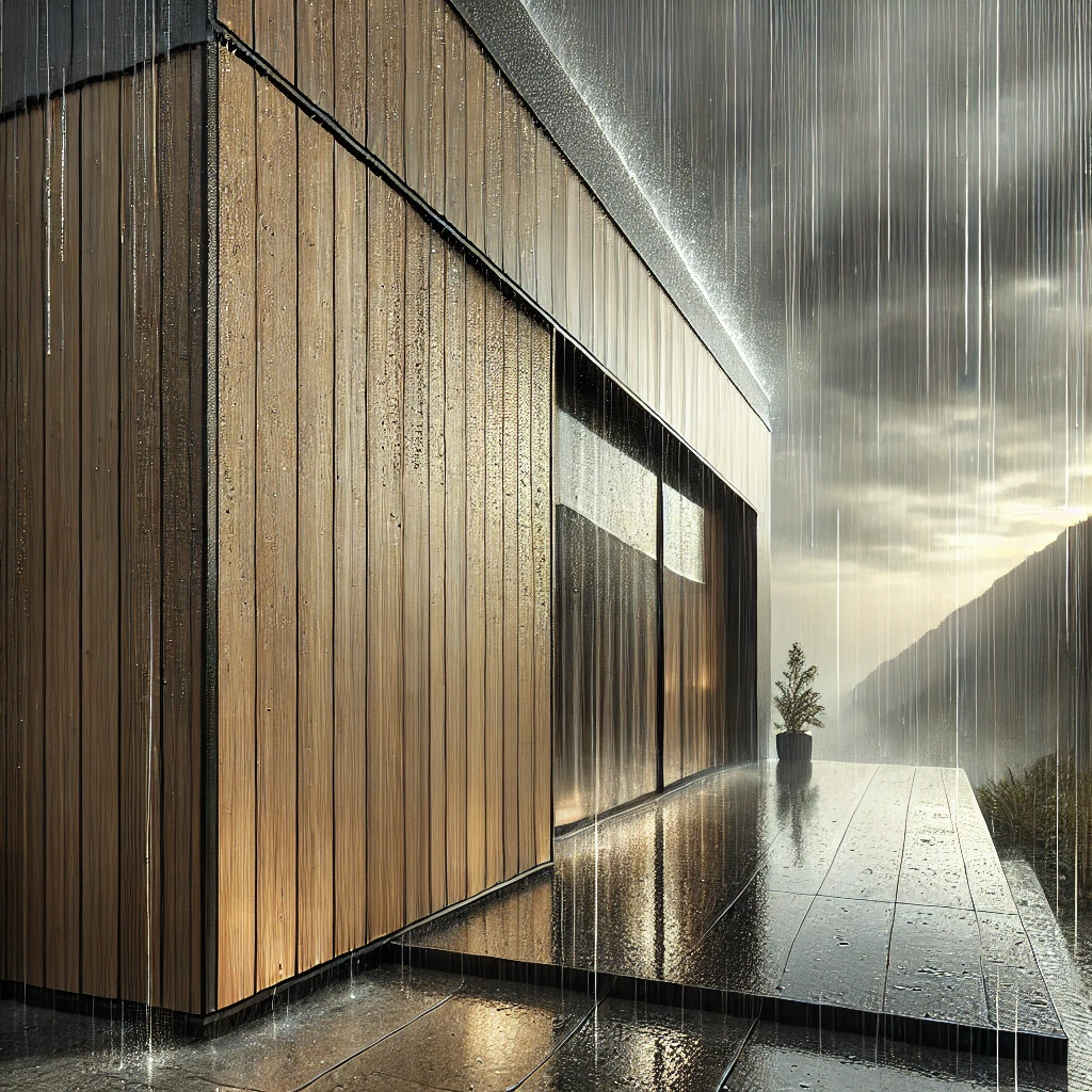 εξωτερικός τοίχος επενδυμένος με WPC (σύνθετο ξύλο-πλαστικό)