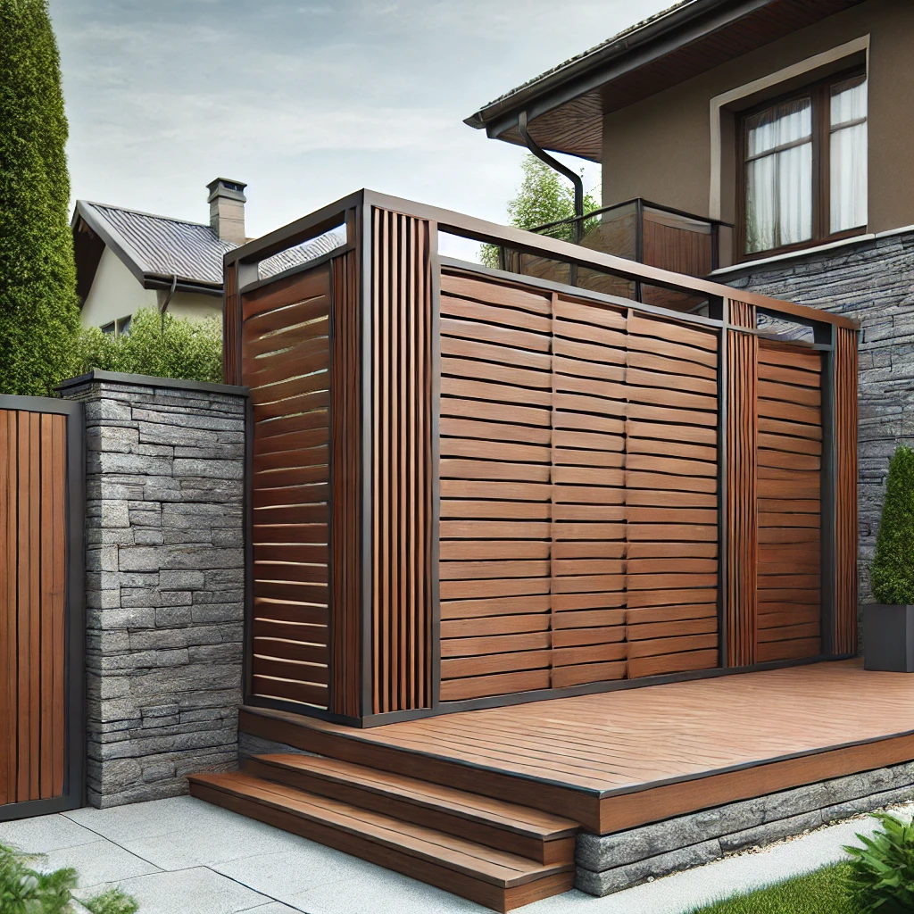 καφέ ξύλινος φράκτης απο ντεκ περίφραξης