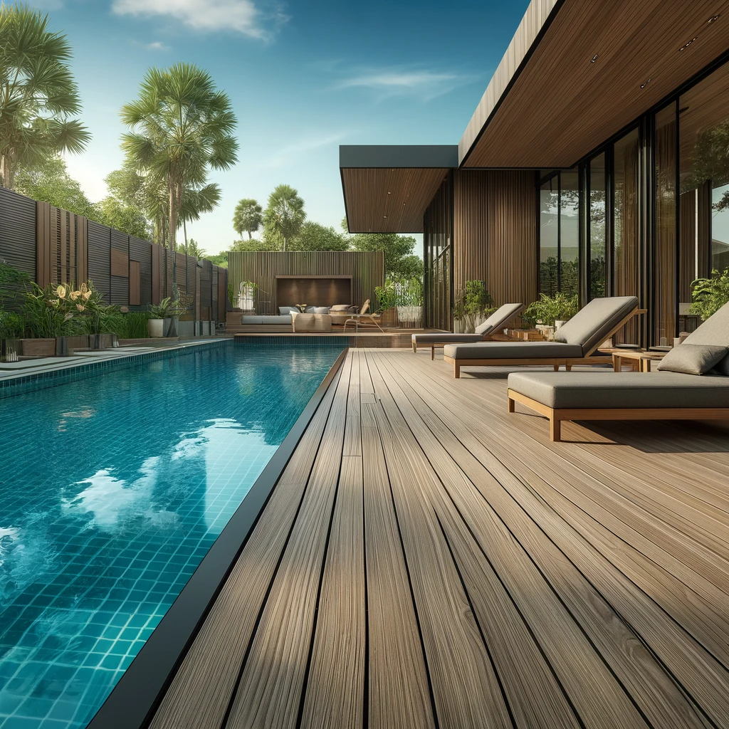 ντεκ που περιβαλλει την πισινα